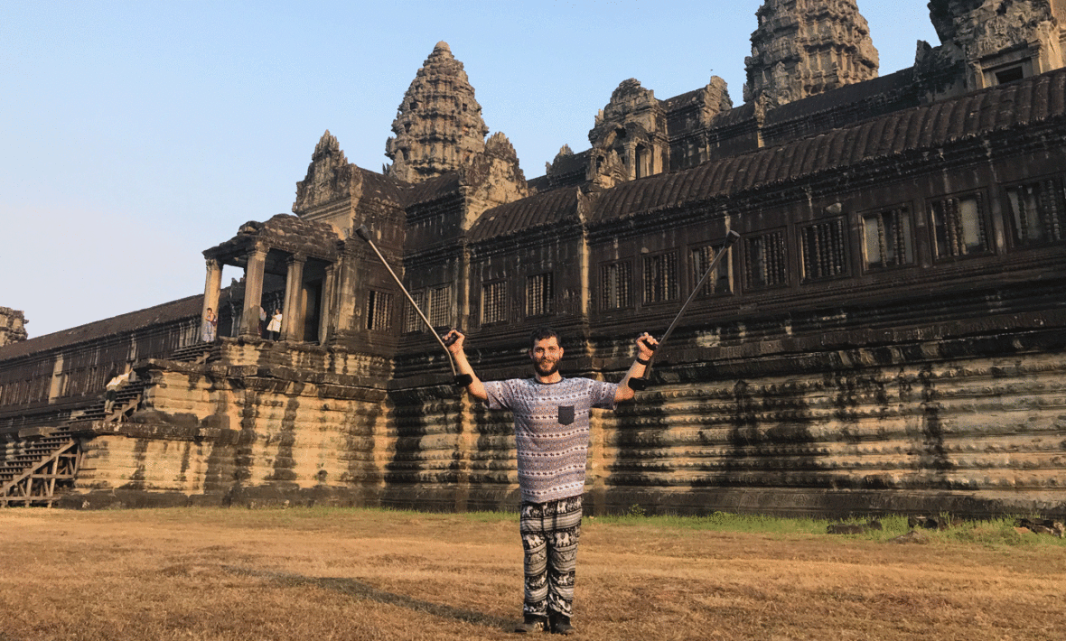 Contiki traveler explores Angkor Wat in Cambodia.