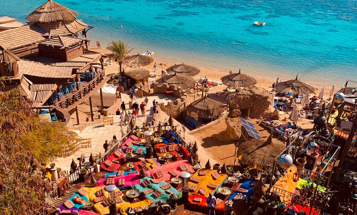 travelers relaxing on the beach in Sharm El-Sheikh