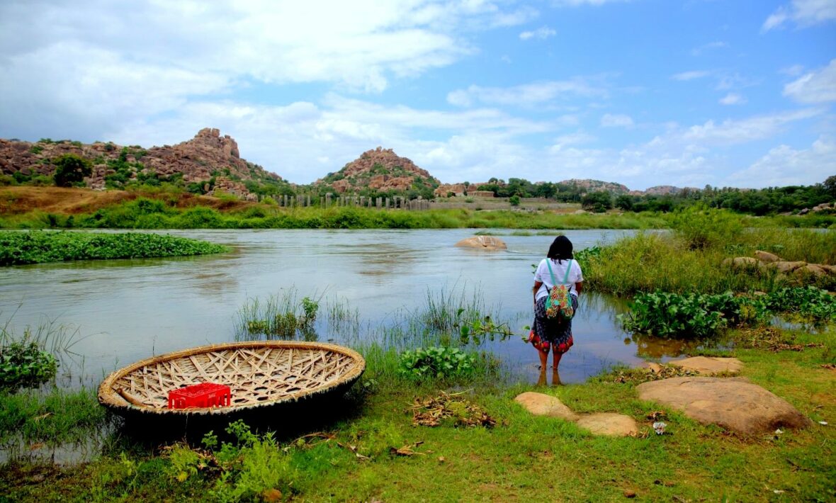 A woman is volunteering abroad.