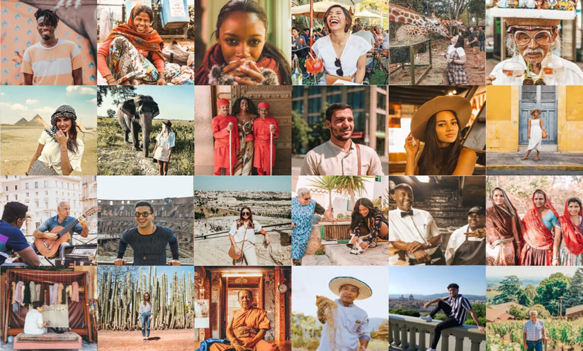 A collage of photos of incredible humans in different places.