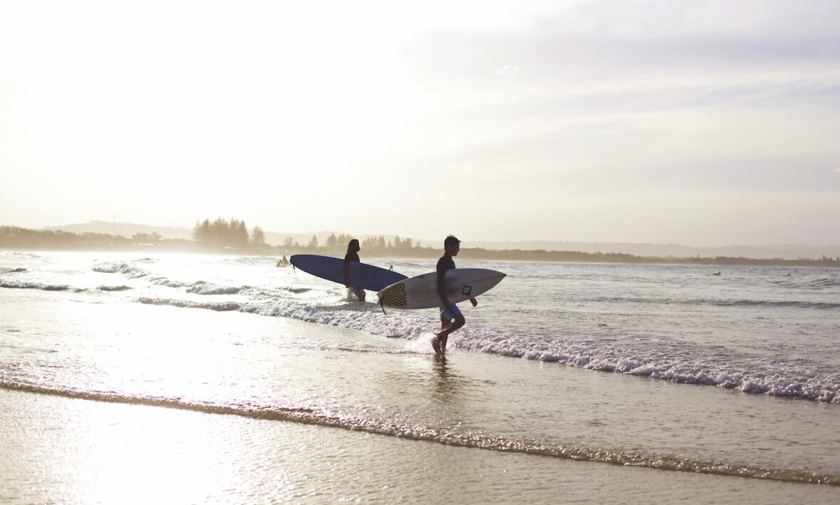 Surfing Byron Bay Australia sunset and waves