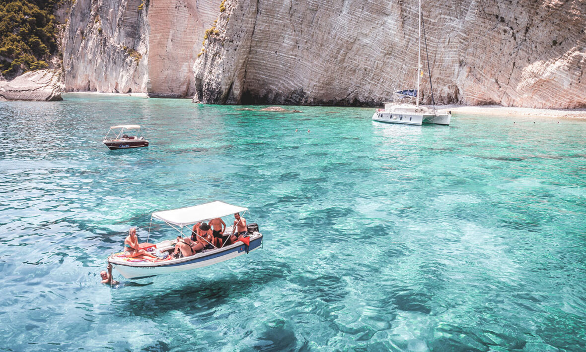 Group travel in boat in the Greek Islands