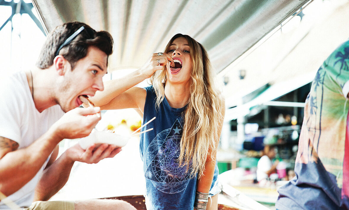 girl eating food in Thailand