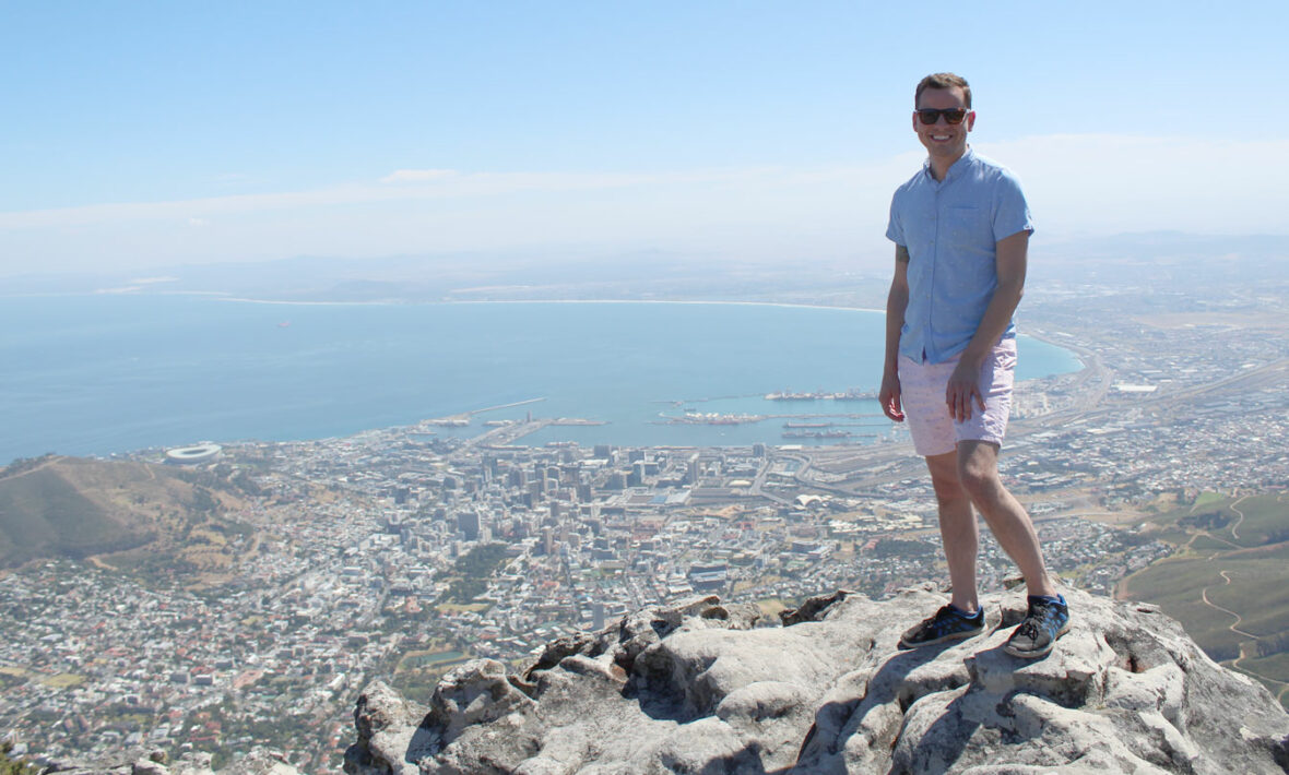 Ian Kivell standing on Table Mountain in Cape Town, South Africa