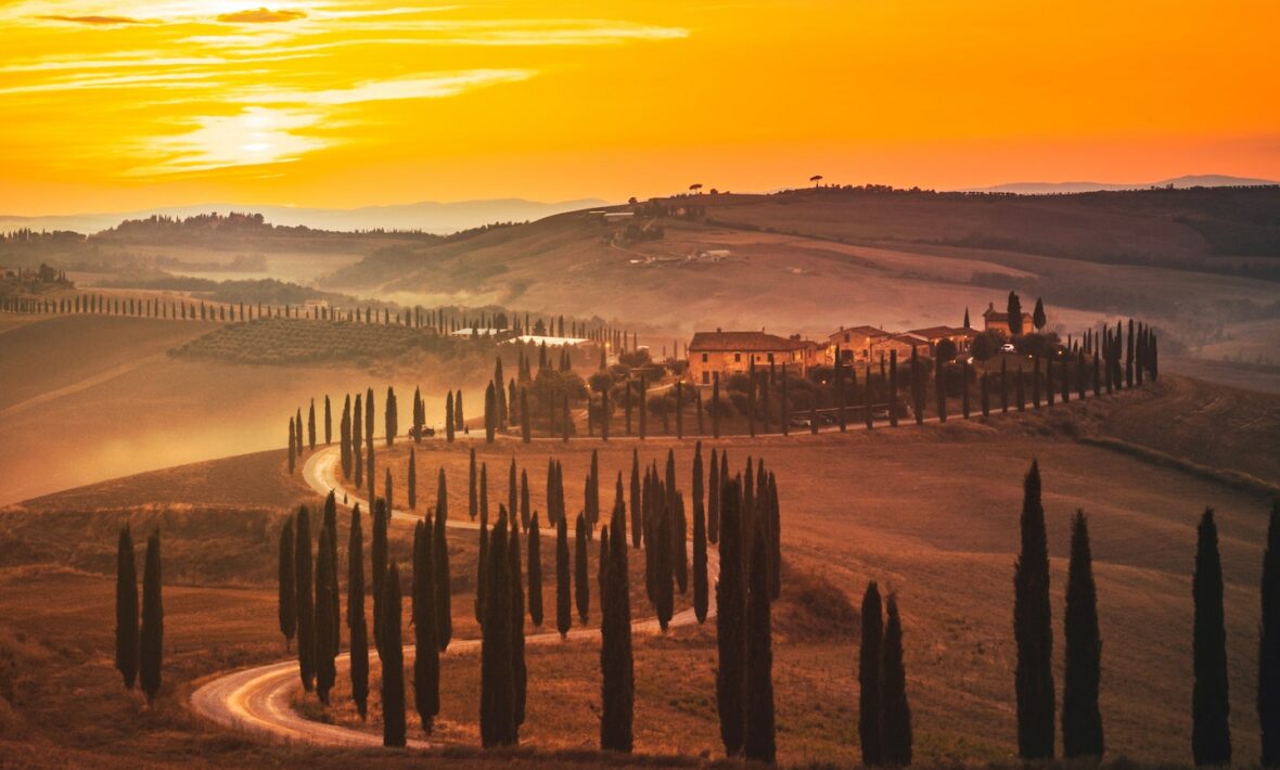 tuscany valleys at sunset