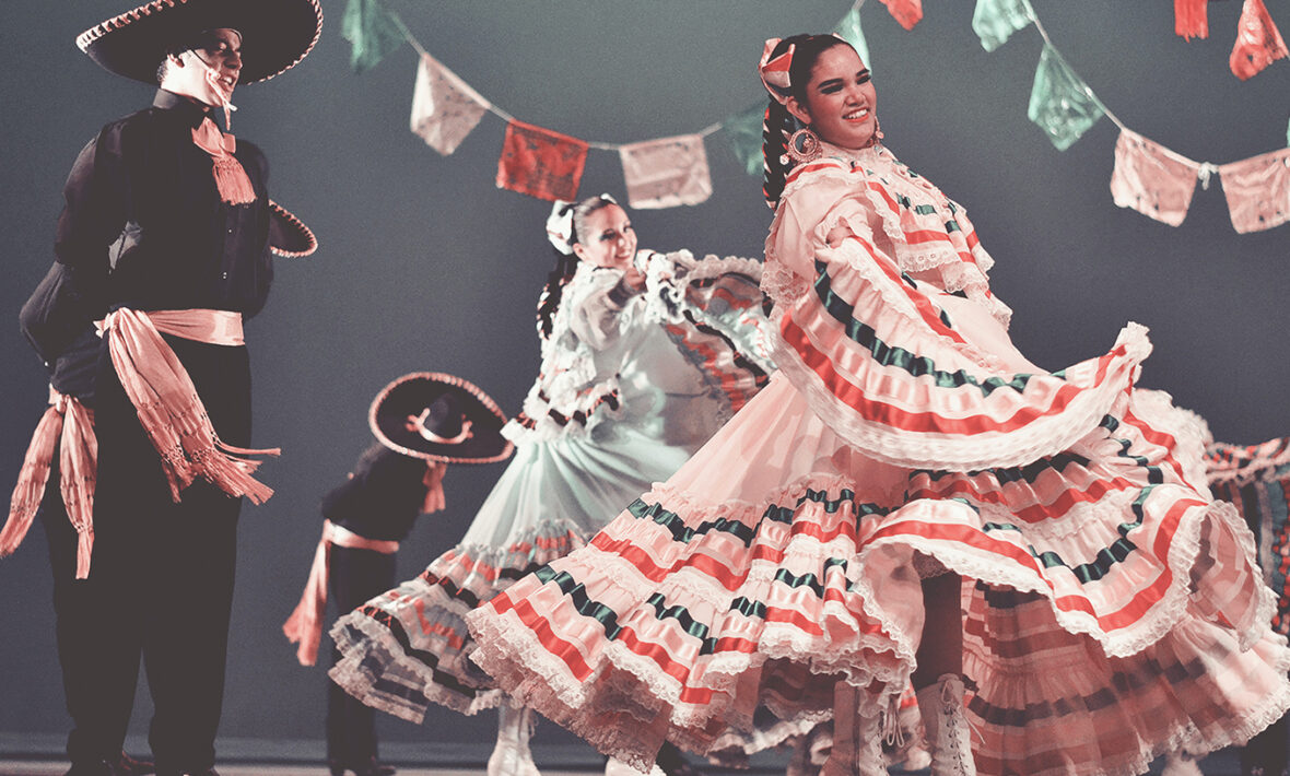 A group of Mexican dancers showcasing their experiences in Mexico on stage.