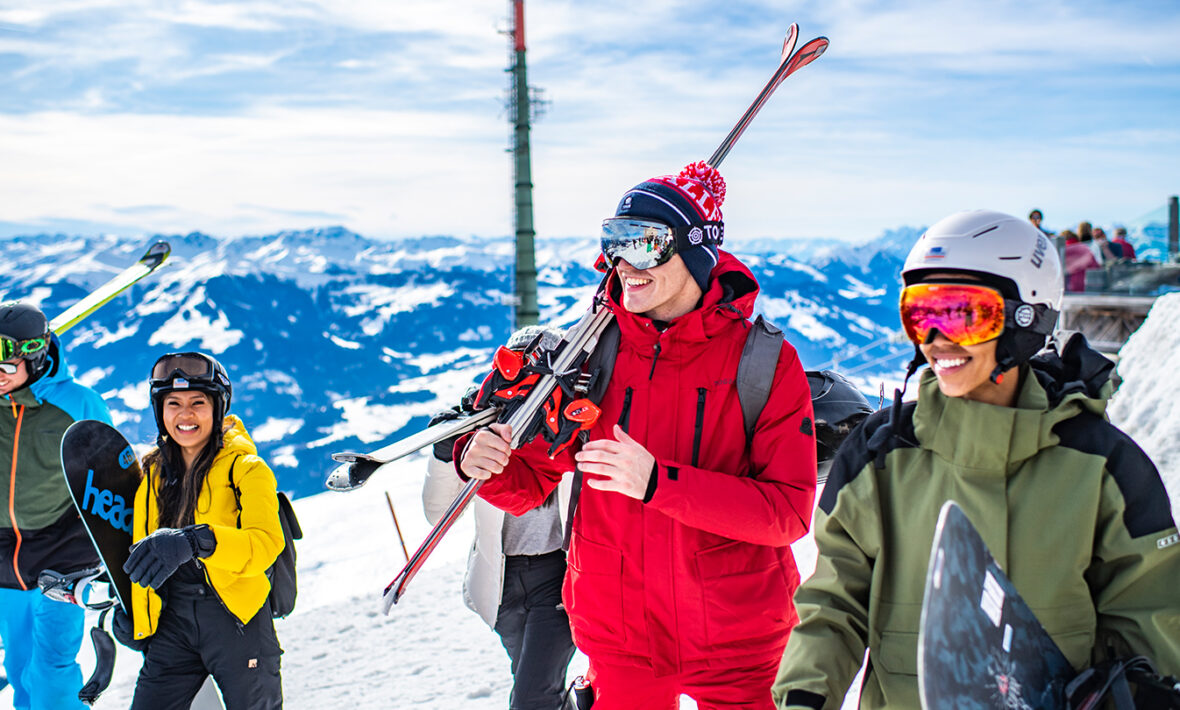 Group of skier and snowboards wearing Ski Outfits