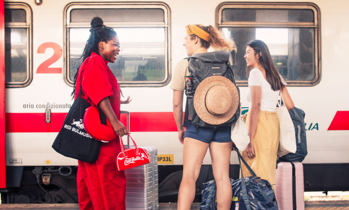 travellers taking a train in Europe