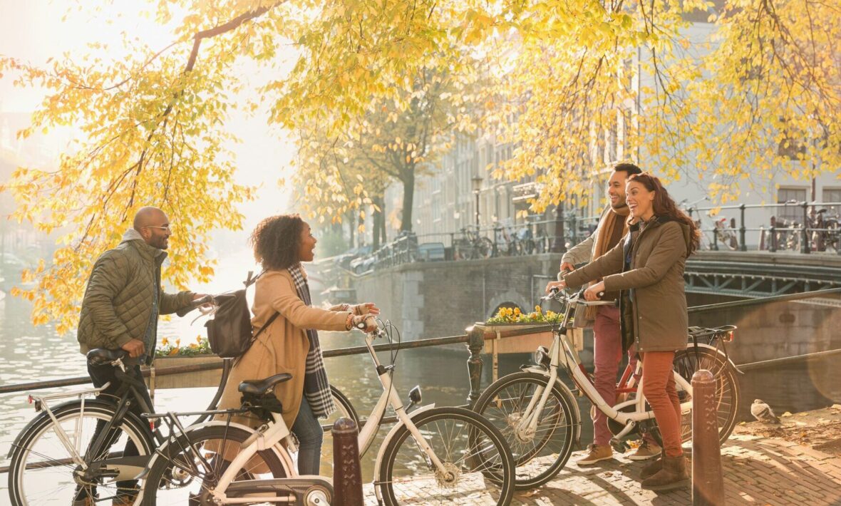 friends cycling in Amsterdam