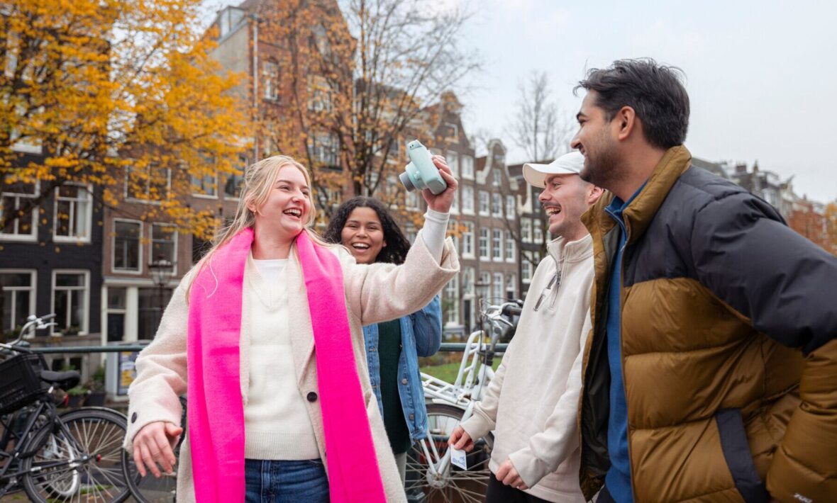 Contiki travellers on holiday in winter in Amsterdam