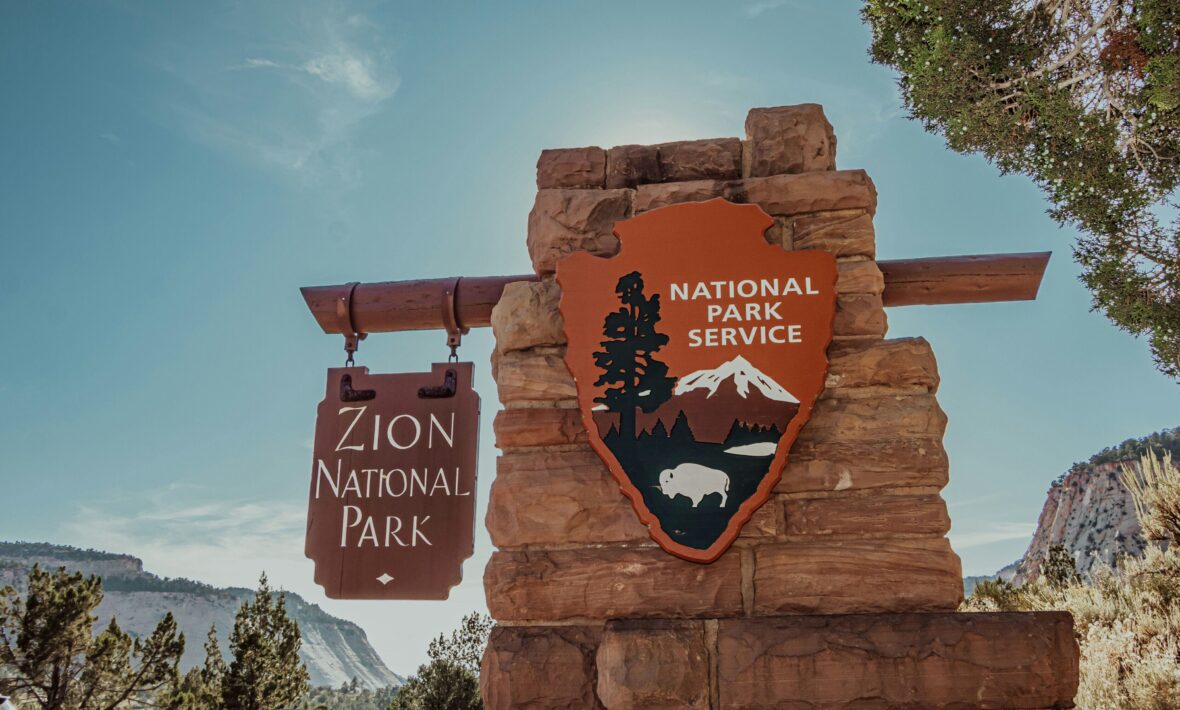Zion national park sign in the USA