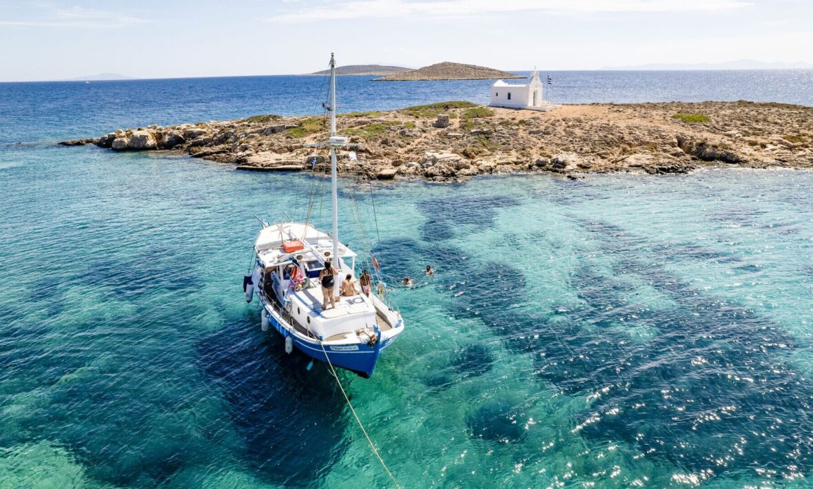 view of the blue waters of Greek islands