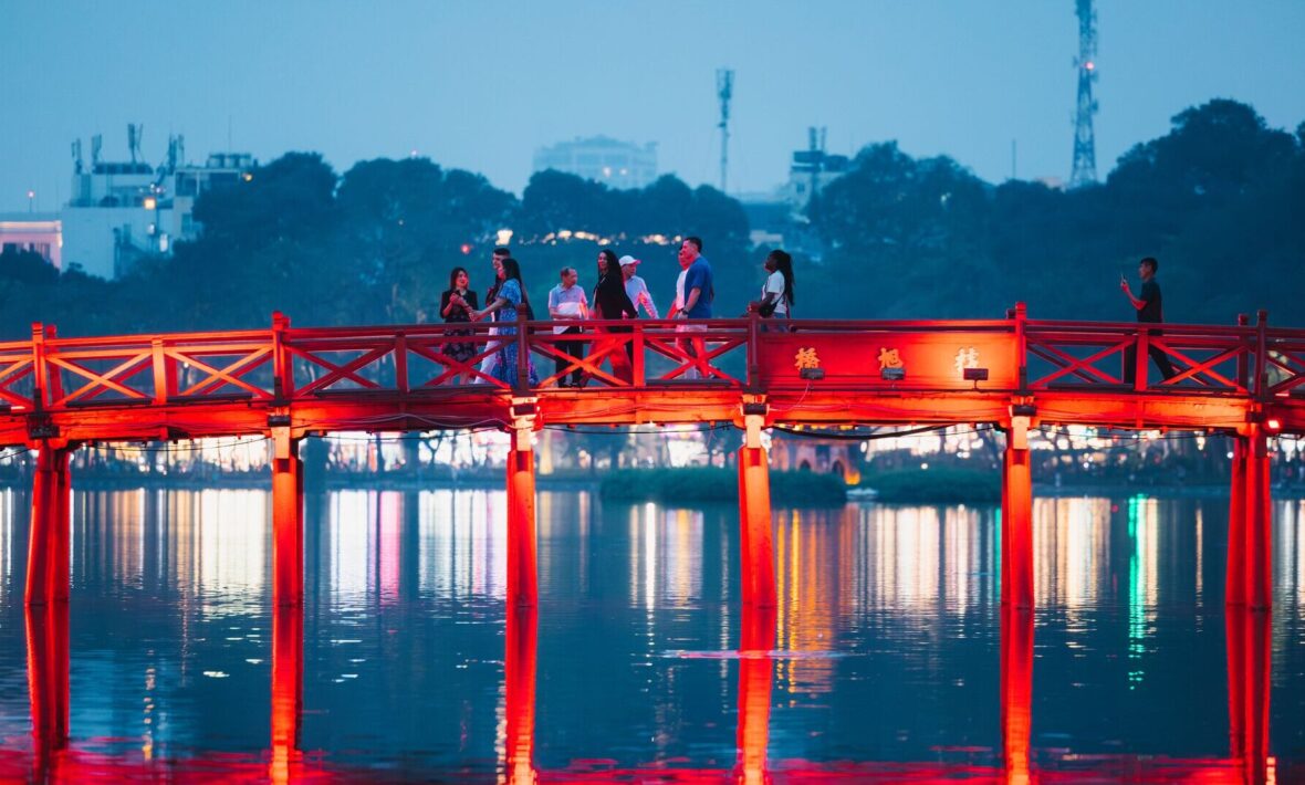 beautiful red Japanese bridge in Hoi An