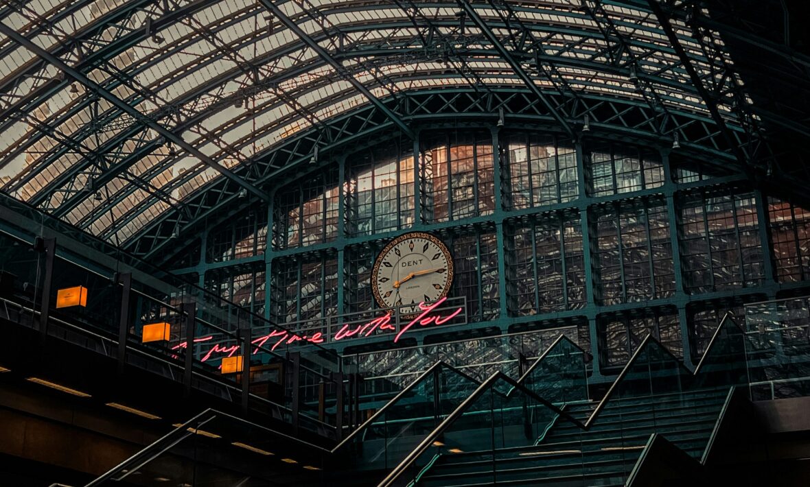 view of the artwork at St Pancras Station in London