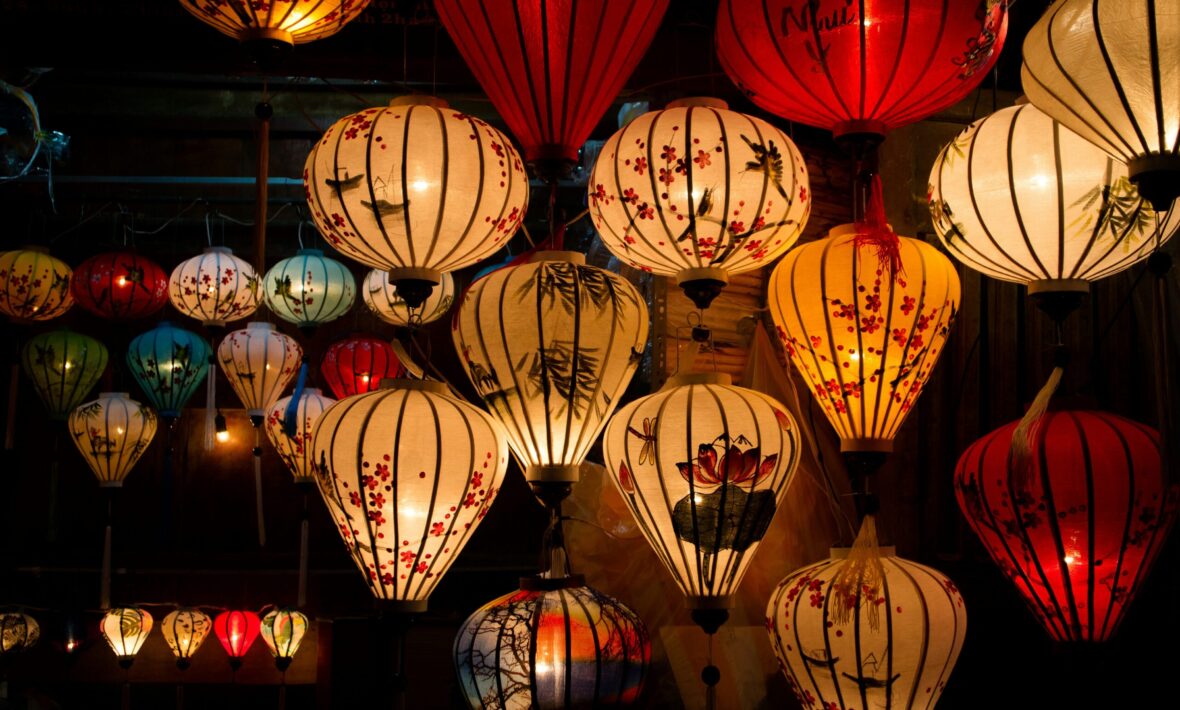 glowing decorated lanterns lit up in Hoi An, Vietnam