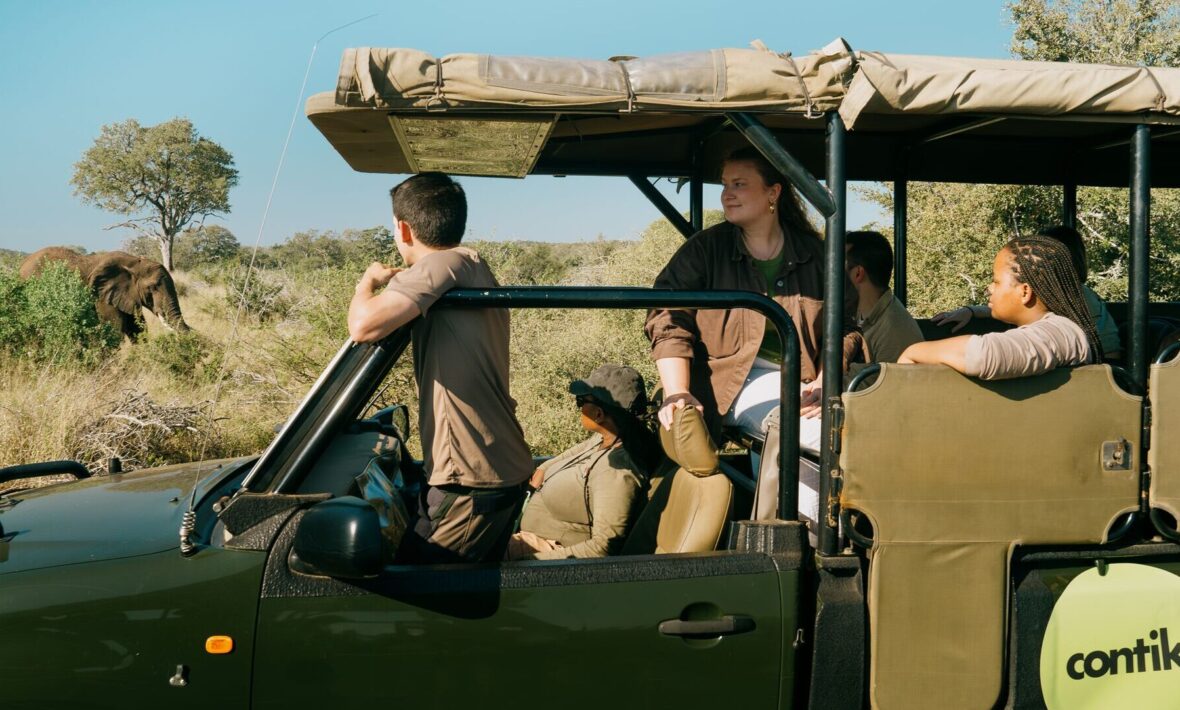 Contiki travellers on a game drive safari in Kruger National Park