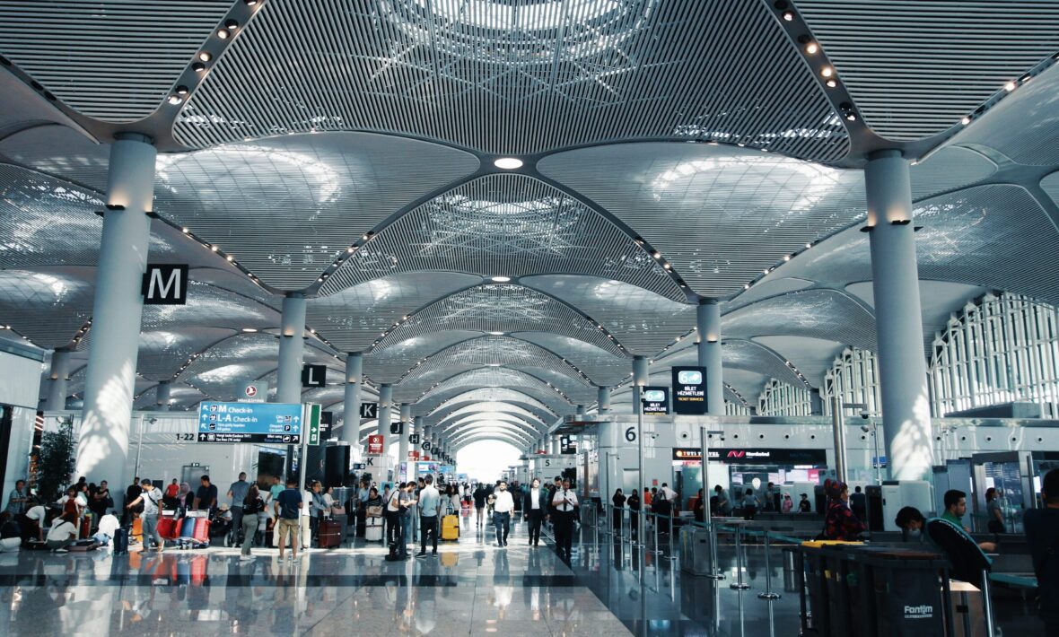 the shiny ceilings of Istanbul airport in Turkey