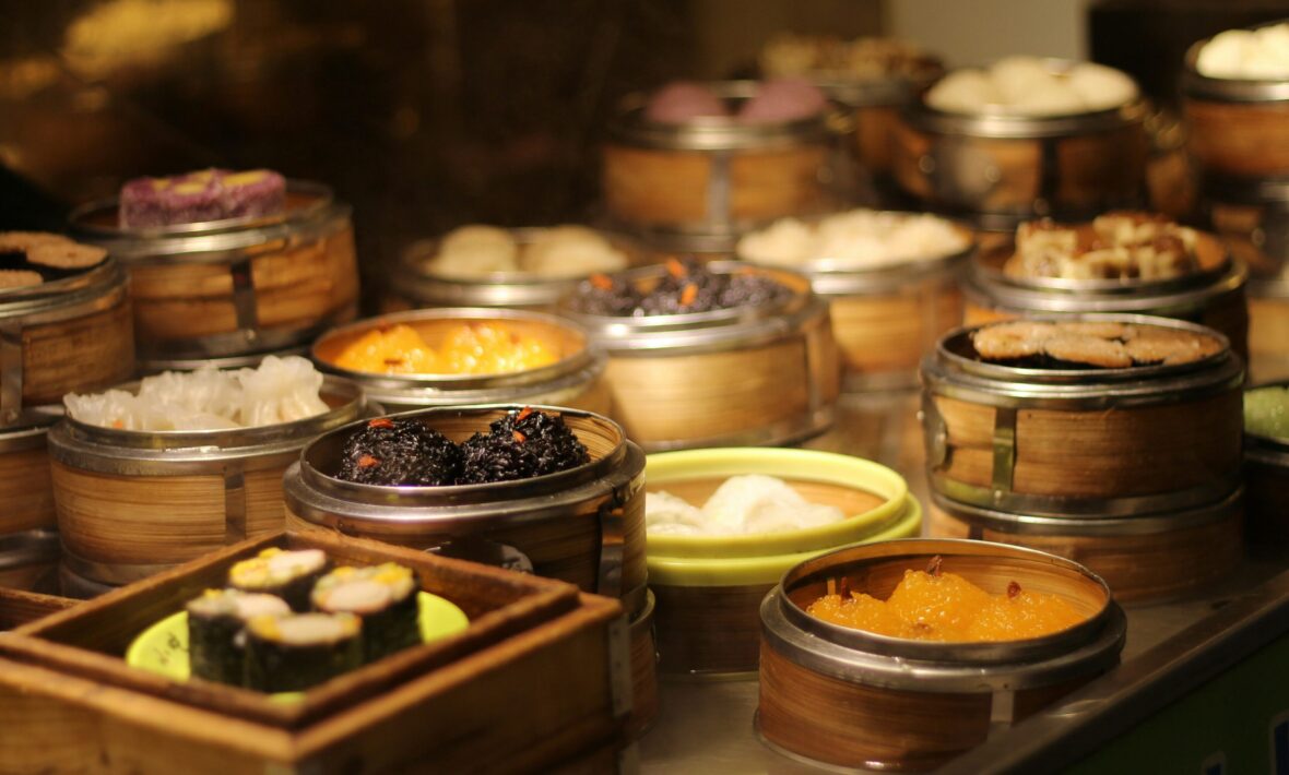 assortment of dim sum and dumplings as Chinese food