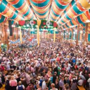 Crowds gathering in Schützen Festzelt at Oktoberfest in Munich