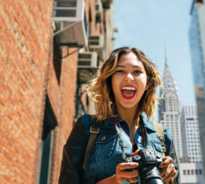 female traveler photographed in NYC