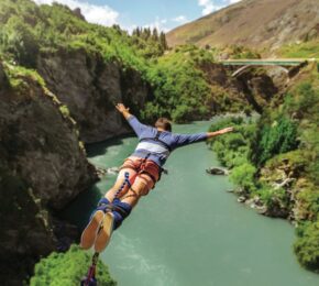 Man bungee jumping