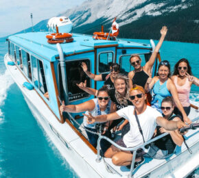 A group of people traveling in Canada on a boat.