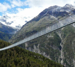 World's longest suspension bridge over a mountain in Switzerland.