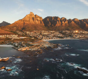 Aerial view of Table Mountain in Cape Town, South Africa.