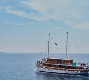 A Contiki boat in the water.