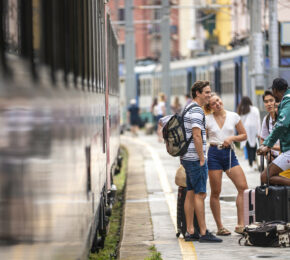 Friends on a train