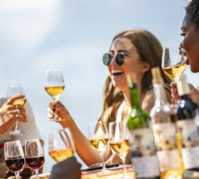 Friends drinking wine in France