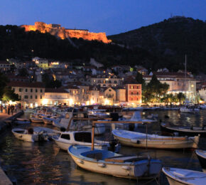 A group of boats docked in Hvar.