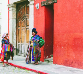 Ladies with their handmade brightly coloured scarves