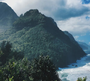 An enchanting ocean view from a hillside in Hawaii, perfect for those with a passion for travel.