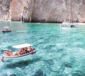 Group travel in boat in the Greek Islands