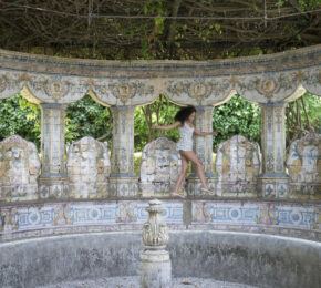 girl jumping on tiles Lisbon