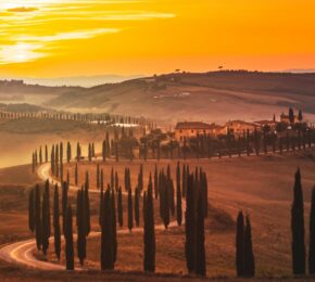 tuscany valleys at sunset