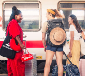 travellers taking a train in Europe