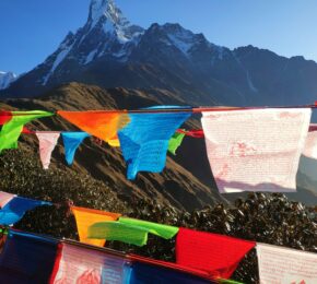 Everest basecamp flags of Nepal