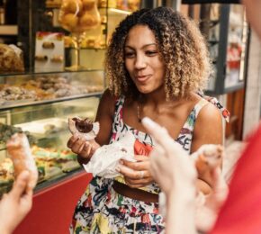 travellers eating Italian food