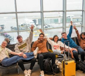 Contiki travellers together at the airport