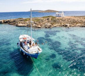 view of the blue waters of Greek islands