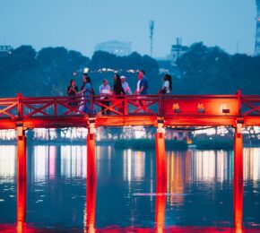 beautiful red Japanese bridge in Hoi An