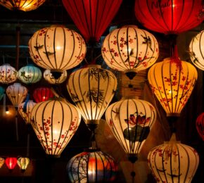 glowing decorated lanterns lit up in Hoi An, Vietnam