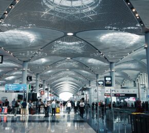 the shiny ceilings of Istanbul airport in Turkey
