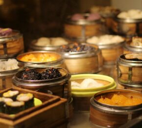 assortment of dim sum and dumplings as Chinese food