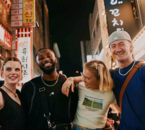 group of friends in South Korea on a Contiki