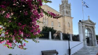Colourful tree and church in Greece