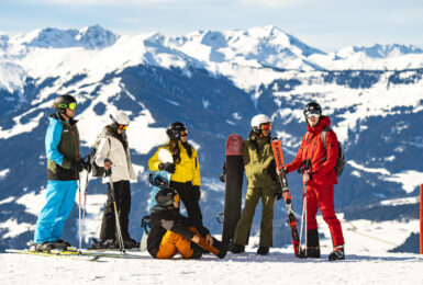 Group of friends skiing