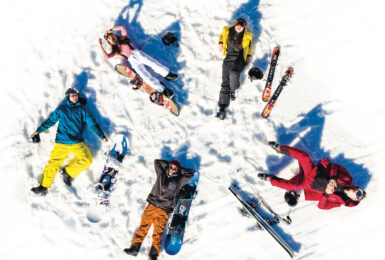 Friends skiing in Austria